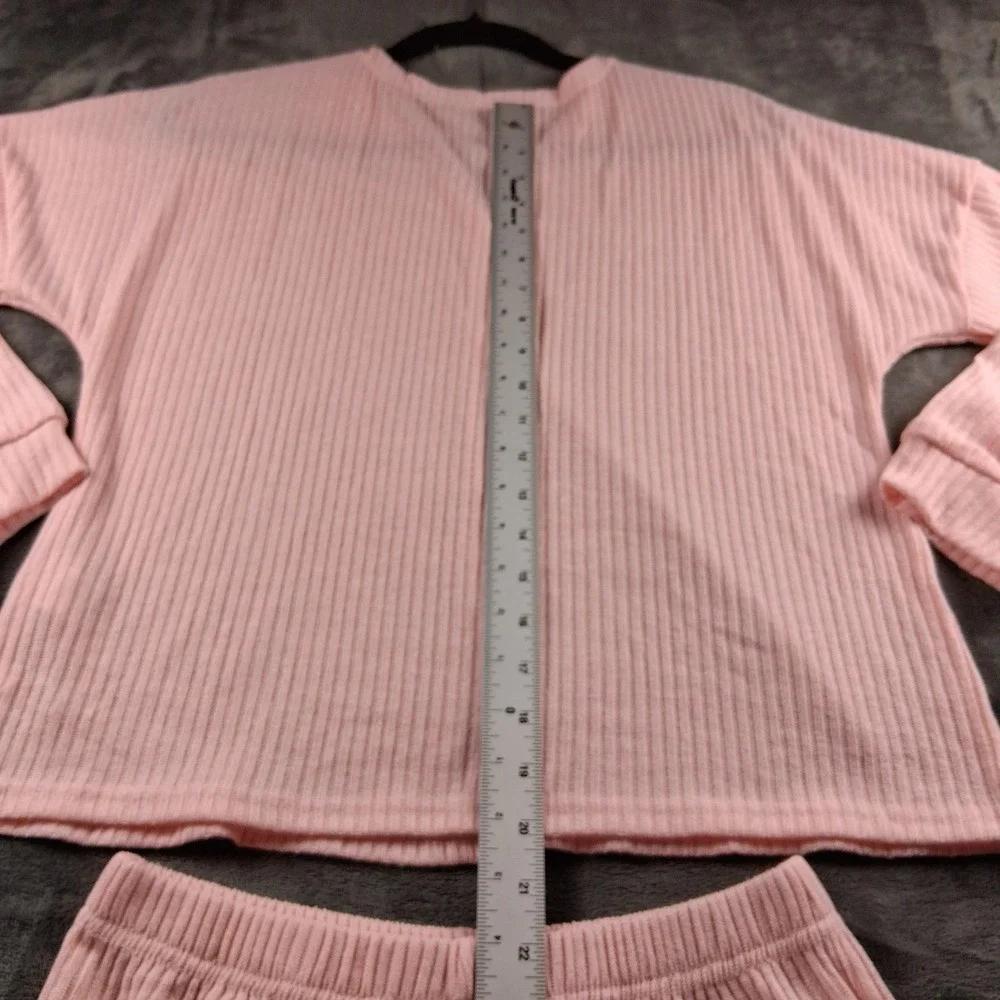 NWT Cupshe Pajama Set Womens Medium Pink Ribbed Cardigan and Shorts Loungewear